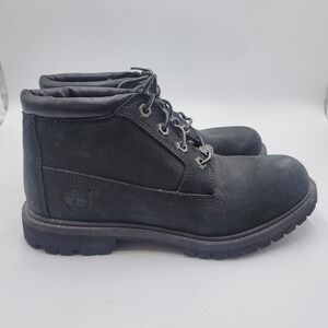 Timberland Nellie Double Waterproof Ankle Boots Black Nubuck Leather Womens 7.5